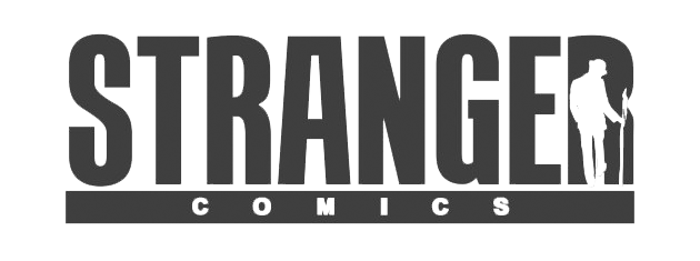 Stranger Comics logo, black and white